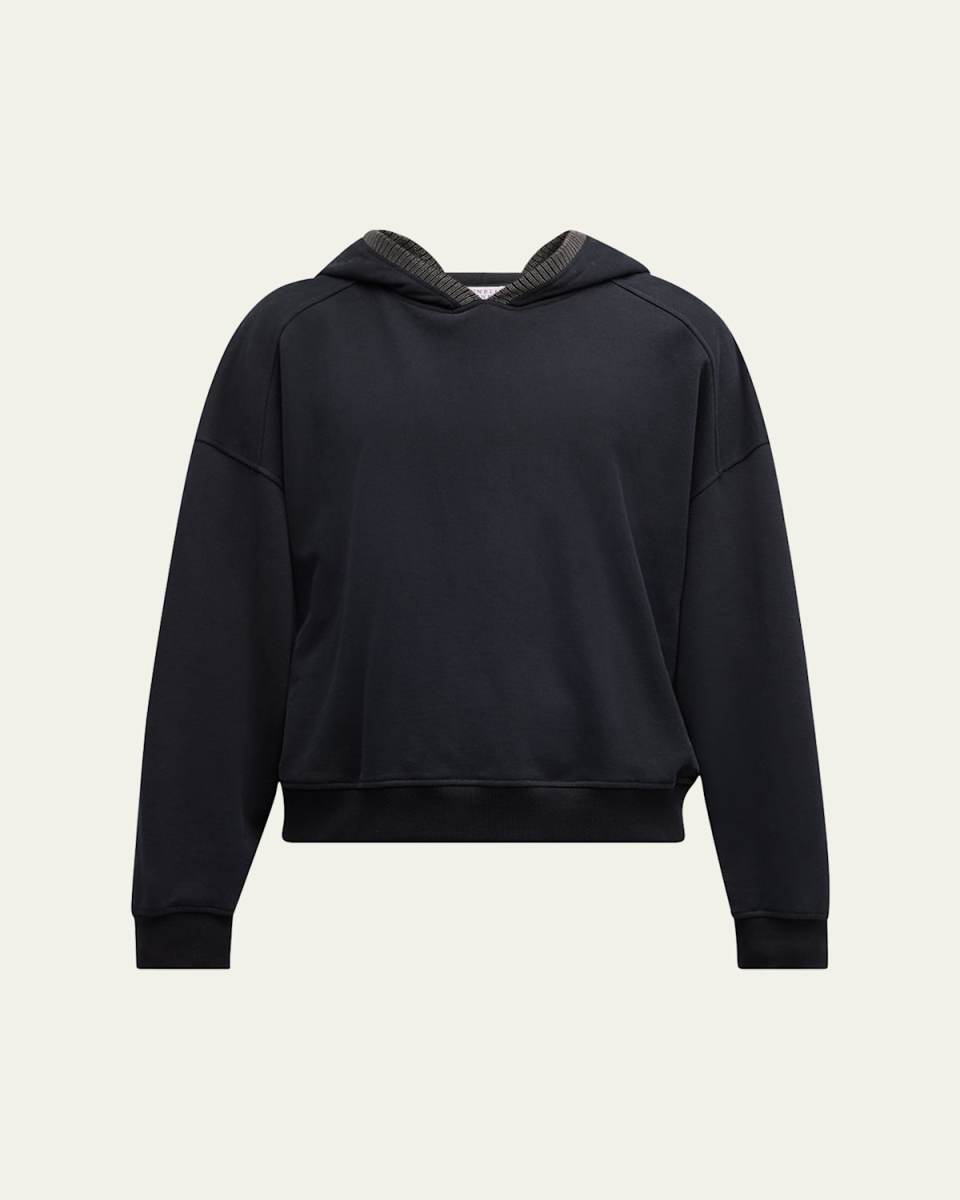 Monili-Trim Smooth Cotton Fleece Hoodi